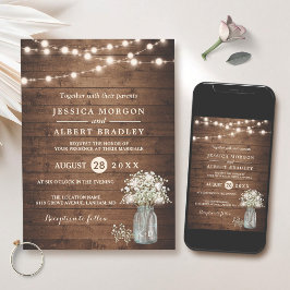 Invitation Rustic Baby's Breath String éclaire Mariage offici