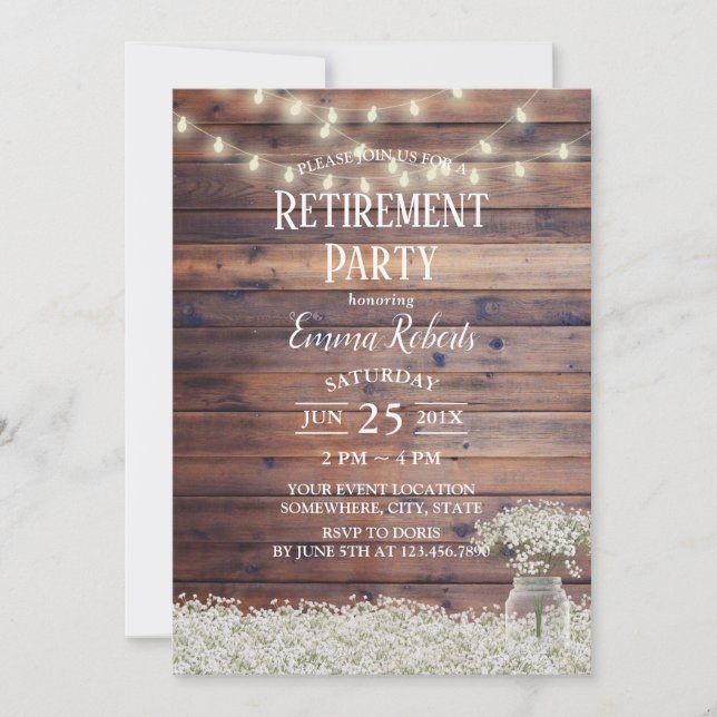 Invitation Rustic Baby's Breath String illuminations retraite (Devant)