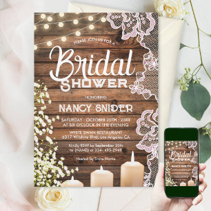 Invitation Rustic Baby's Breath String Lights & Lace Bridal