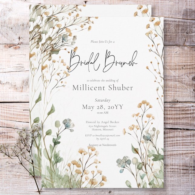 Invitation Rustic Baby's Breath Watercolor Brunch nuptial (Rustic Baby's Breath Watercolor Bridal Brunch Invitation)