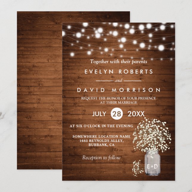 Invitation Rustic Baby's respire Mariage officiel (Devant / Derrière)