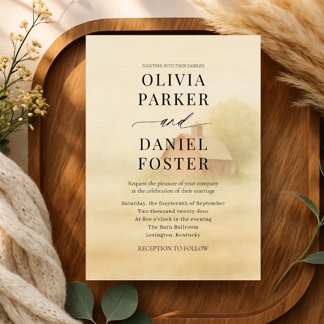 Invitation Rustic Barn Farmhouse Watercolor Wedding  (Créateur téléchargé)