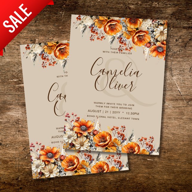 Invitation Rustic Barn Mariage | Automne Brûlé Orange (Créateur téléchargé)
