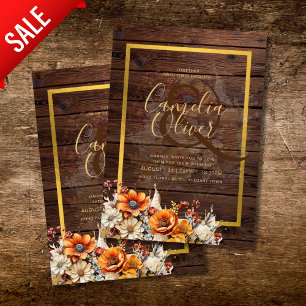 Invitation Rustic Barn Mariage Automne Brûlé Orange