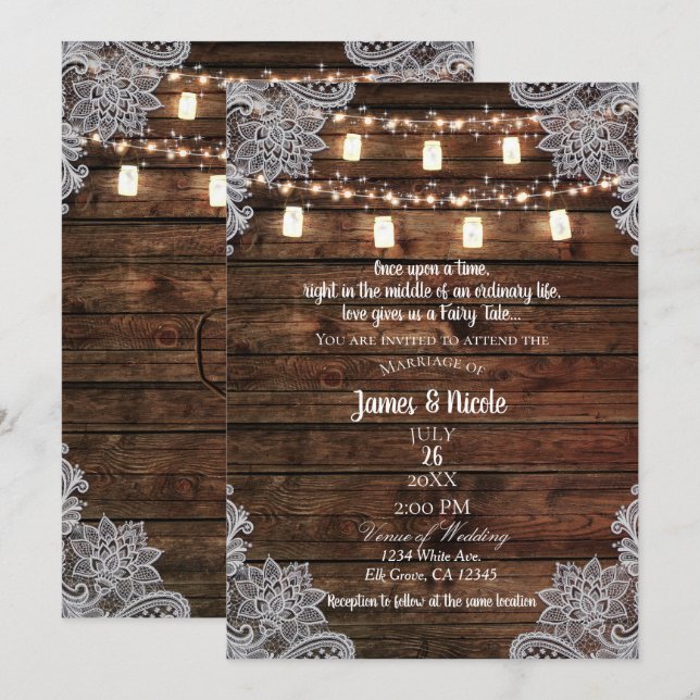 Invitation Rustic Barn Wood & Mason Jars Mariage (Devant / Derrière)