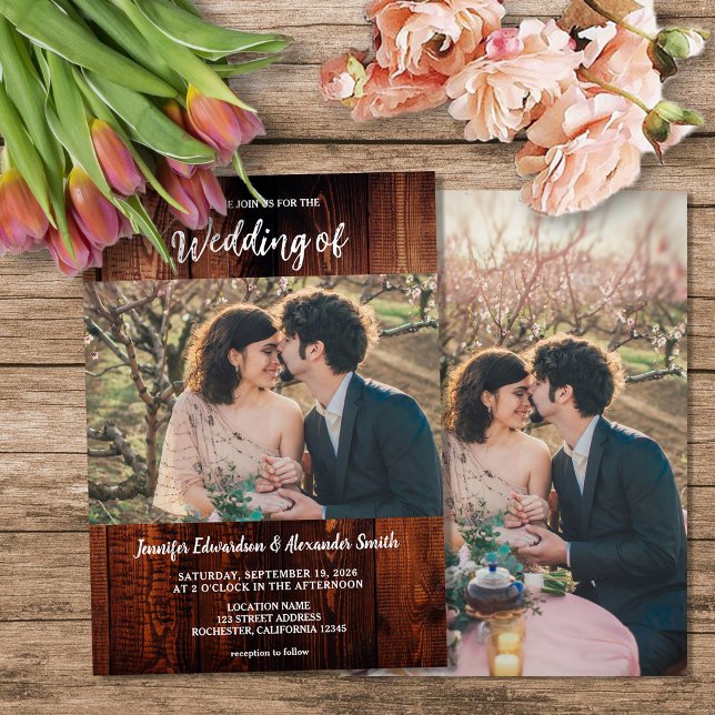 Invitation Rustic barn wood photo country wedding (Rustic barn wood photo country wedding invitation. You can add your own photos and text.)