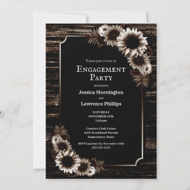 Invitation Rustic Barn Wood Tournesol Fleur d'engagement (Devant)