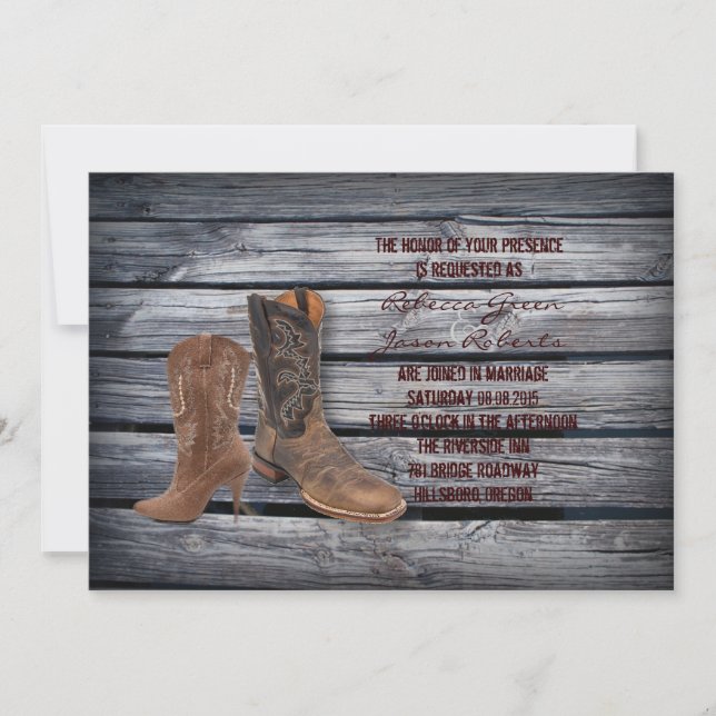 Invitation Rustic Barn Wood Western Cowboy mariage (Devant)