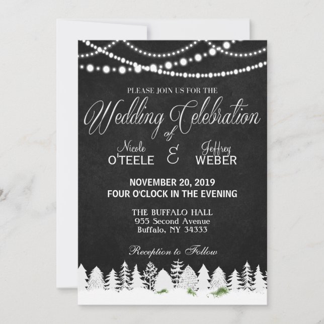 Invitation Rustic Barne Mariage Chalkboard hiver Noël (Devant)