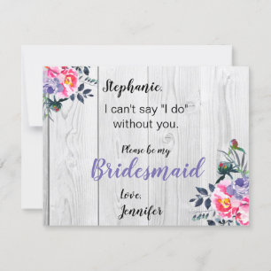 Invitation Rustic Barnwood PInk Floral Bridesmaid Proposition
