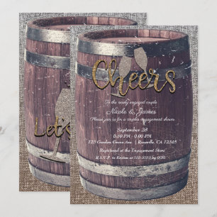 Invitation Rustic Barrel & Burlap Salue Pub Engagement Party