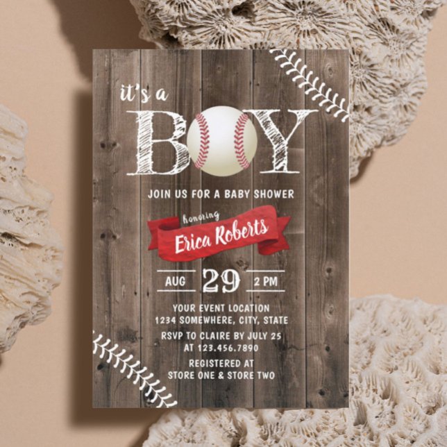 Invitation Rustic Baseball Sports Grange Baby shower Bois Boi (Créateur téléchargé)