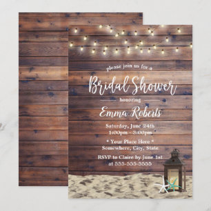 Invitation Rustic Beach Lantern & Starfish Fête des mariées