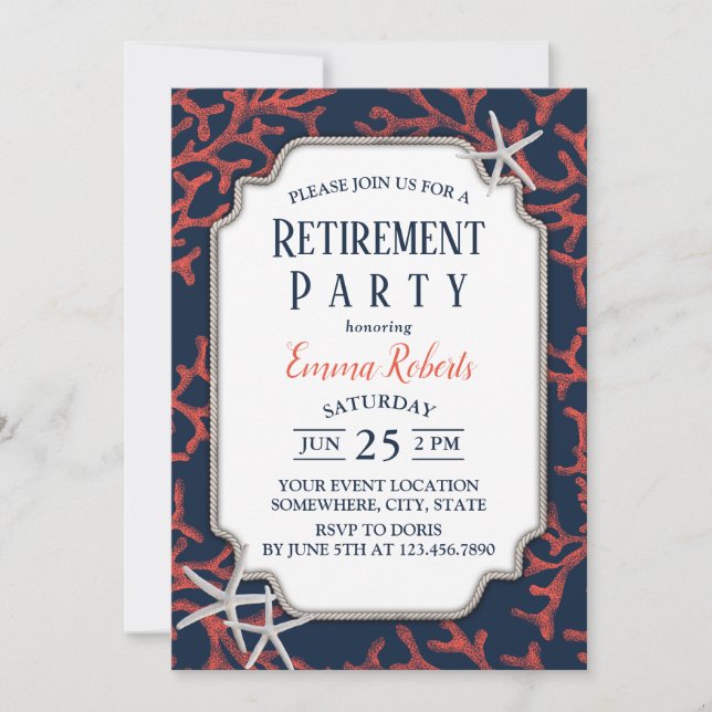 Invitation Rustic Beach Marine Coral Reef Starfish Retraite (Devant)