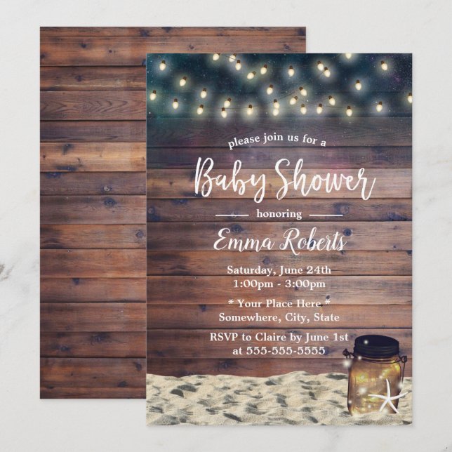 Invitation Rustic Beach Starfish Mason Jar Baby shower (Devant / Derrière)