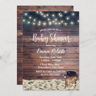 Invitation Rustic Beach Starfish Mason Jar Baby shower