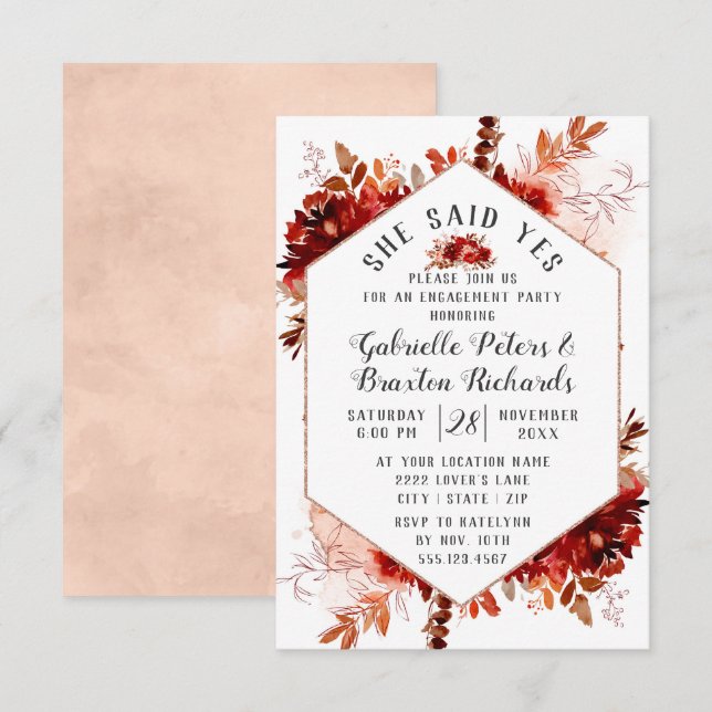 Invitation Rustic Beauty Floral Elle A Dit Oui Partie Engagem (Devant / Derrière)