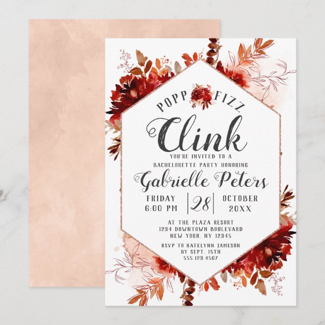 Invitation Rustic Beauty Pop Fizz Clink Bachelorette Party (Devant / Derrière)