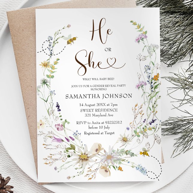 Invitation Rustic Bee Fleur sauvage genre révéler l'invitatio (Créateur téléchargé)