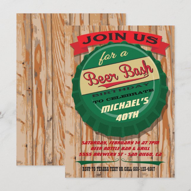 Invitation Rustic Beer Casquette anniversaire jalon invitatio (Devant / Derrière)