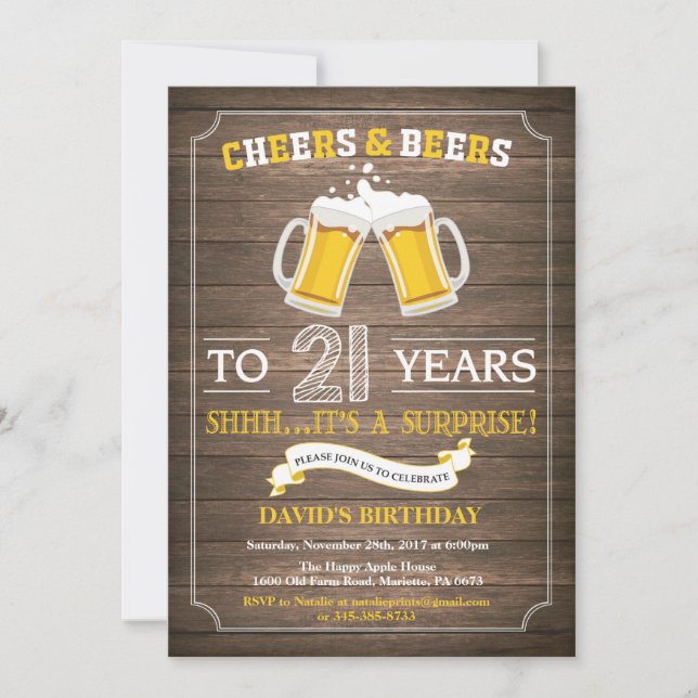 Invitation Rustic Beer Surprise 21e anniversaire (Devant)