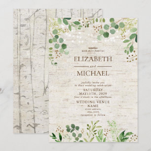 Invitation Rustic Birch Botanical Forest Mariage extérieur