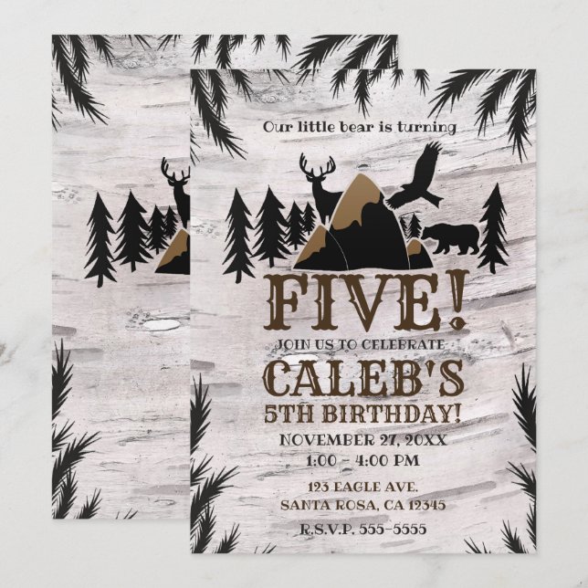 Invitation Rustic Birch Outdoor Wilderness Birthday Party (Devant / Derrière)