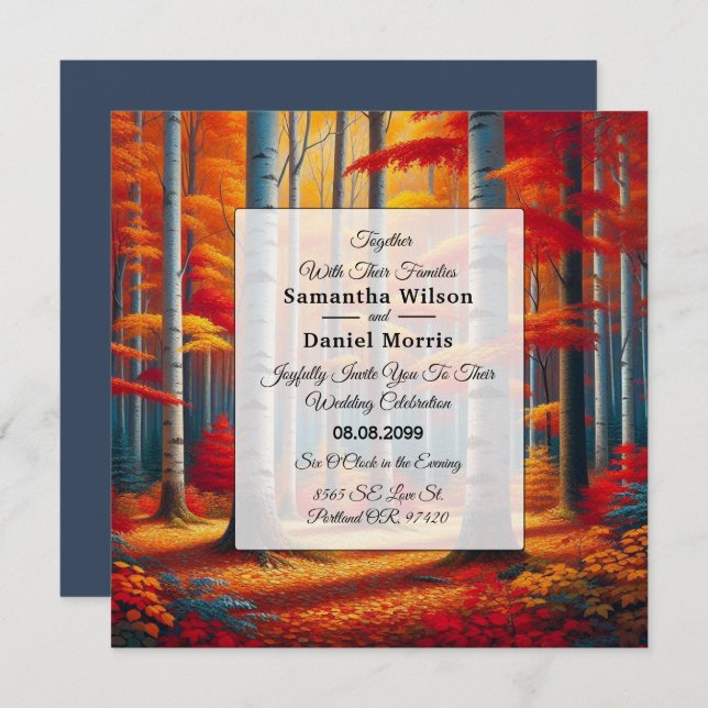 Invitation Rustic Birch Tree Fall Wedding (Devant / Derrière)