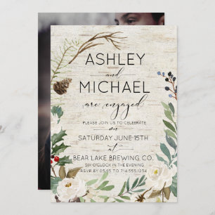 Invitation Rustic Birch Winter Photo Typography Party