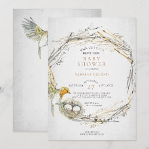 Invitation Rustic Bird et Nest Drive Thru Twins Baby shower