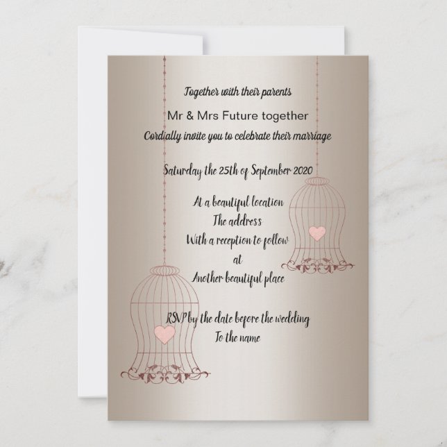 INVITATION RUSTIC BIRDCAGE OR BRONZE MARIAGE PERSONNALISÉ (Devant)
