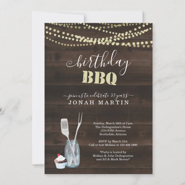 Invitation Rustic Birthday Party BBQ (Devant)