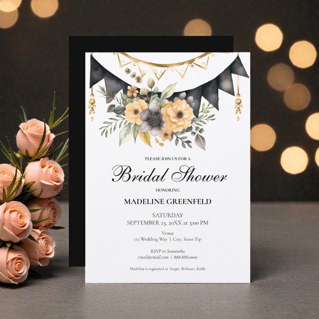 Invitation Rustic Black and Peach Floral Bridal Shower (Créateur téléchargé)