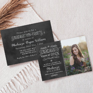Invitation Rustic Black Chalkboard 2025 Graduate Photo