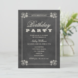 Invitation Rustic Black Chalkboard 30e fête d'anniversaire