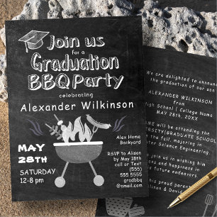 Invitation Rustic Black Chalkboard Fun Graduation BBQ Party