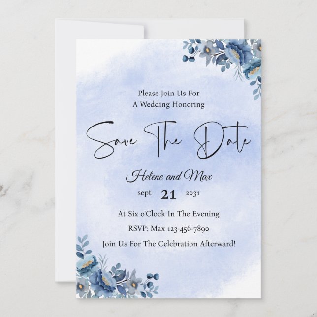 Invitation Rustic Blue Floral Wedding Save the Date (Devant)