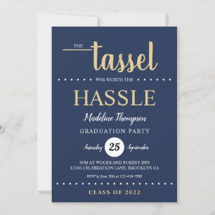 Invitation Rustic Blue Gold Tassel Script Graduation Party