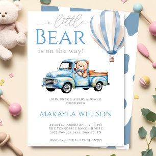 Invitation Rustic Blue Little Teddy Bear Baby shower de camio