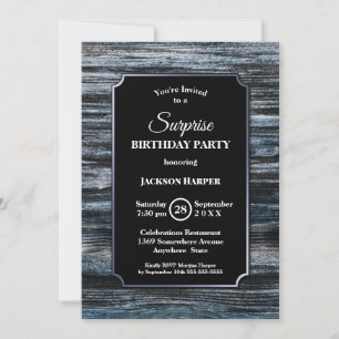 Invitation Rustic Blue Wood Surprise fête d'anniversaire