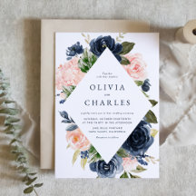 Rustic Blush et Navy Blue Floral Frame Mariage