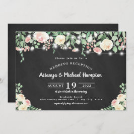 Invitation Rustic Blush Floral Lights Réception de mariage un