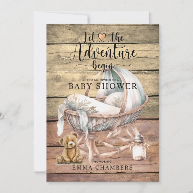 Invitation Rustic Boho Adventure commence le Baby shower (Devant)