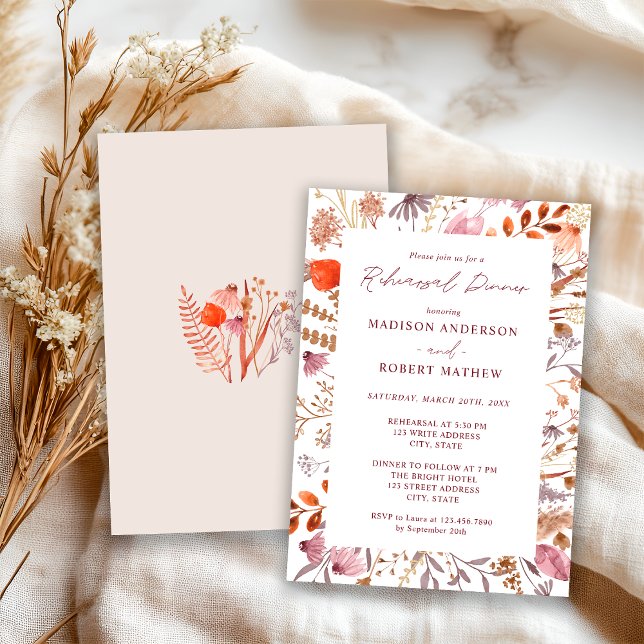 Invitation Rustic Boho Chic Bege Wildflowers Rehearsal Dinner (Créateur téléchargé)