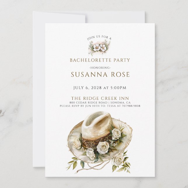 Invitation Rustic Boho Floral Cowgirl Hat Bachelorette Party (Devant)