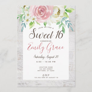 Invitation Rustic Boho Floral Sweet 16 Anniversaire
