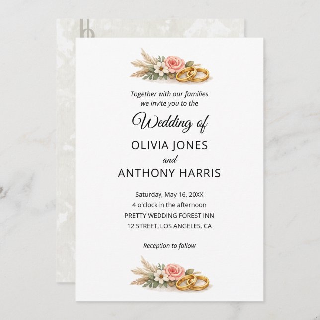 Invitation Rustic Boho Floral Watercolor Wedding  (Devant / Derrière)