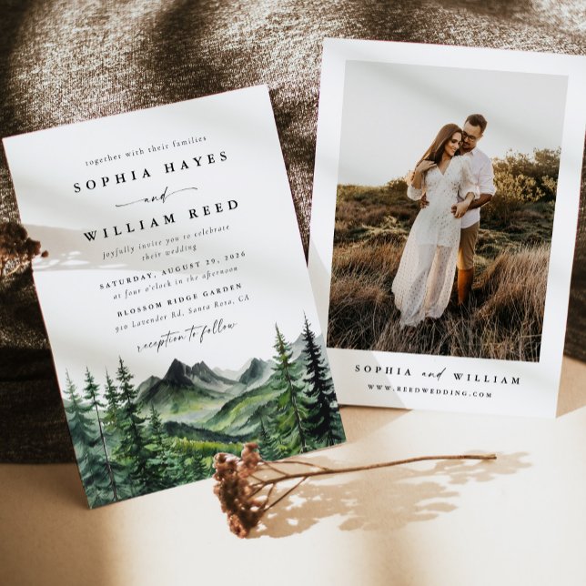 Invitation Rustic Boho Watercolor Mountain Wedding (Créateur téléchargé)