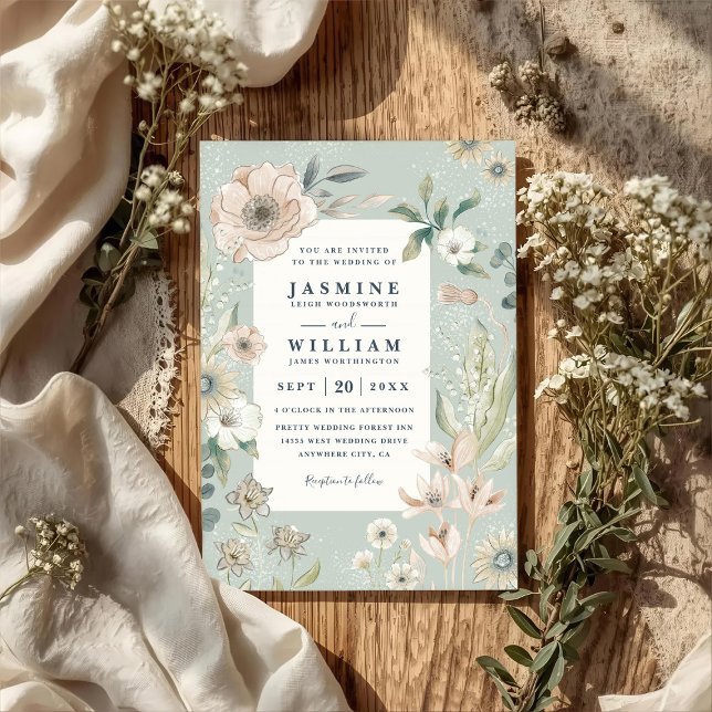 Invitation Rustic Boho Whimsical Blush QR Code Wedding (Créateur téléchargé)