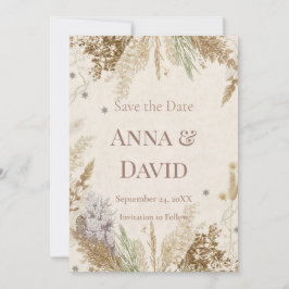 Invitation Rustic Boho Winter Save the Date with Pampas Grass